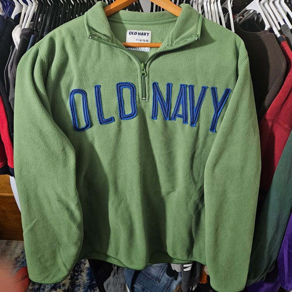 Old Navy Fleece Quarter Zip Pullover XL Green Blue Applique